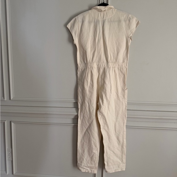 Apiece Apart Azore Cotton Linen Short Sleeve Jumpsuit | Cream | Size 4 - Picture 3 of 4